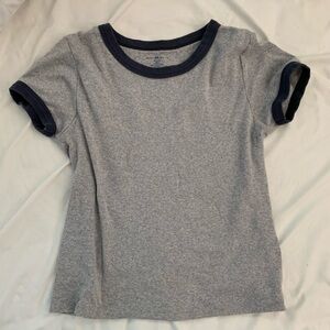 Brandy Melville Baby Tee (Grey and Blue Ringer)